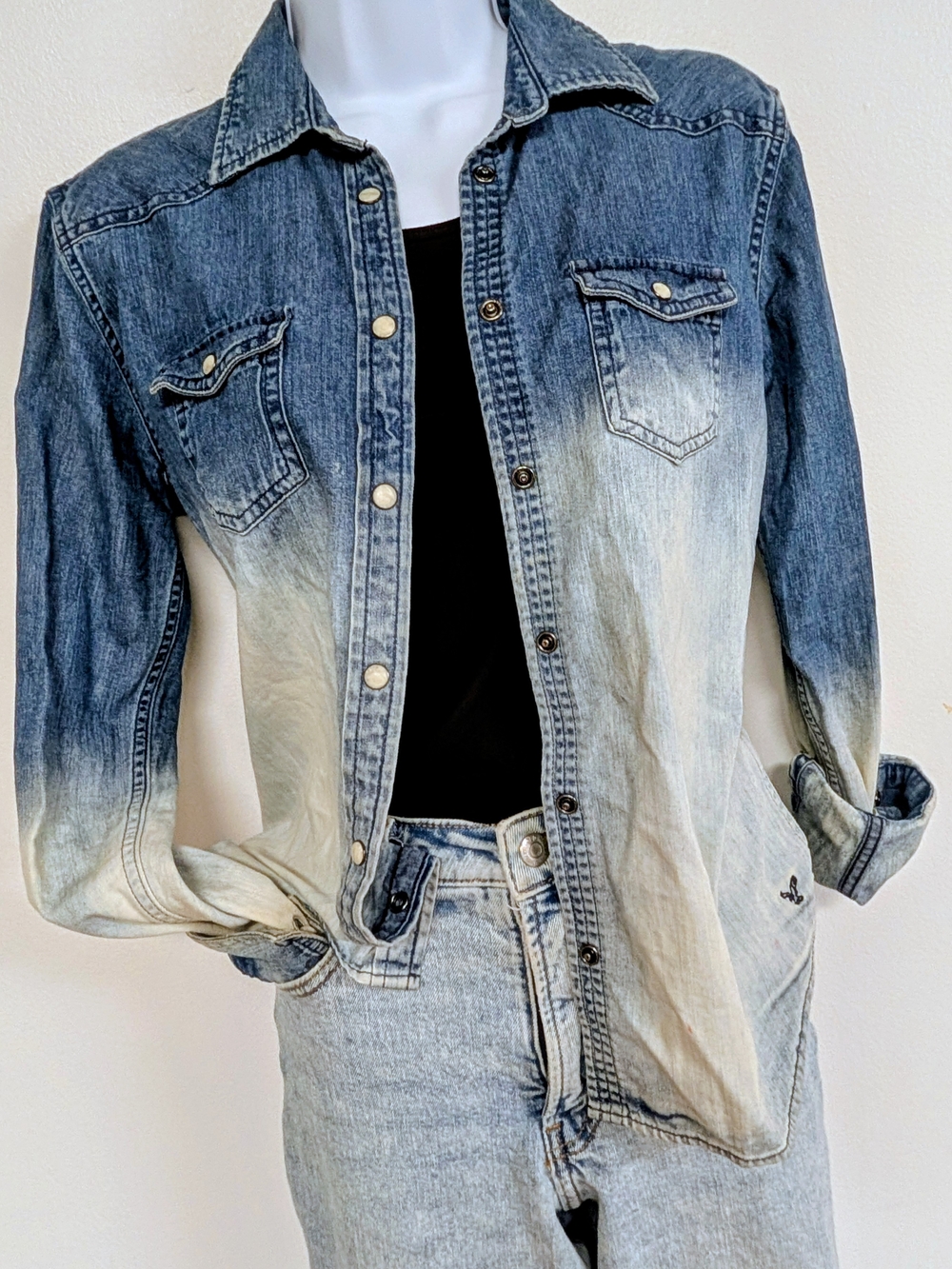 American Eagle Outfitters Vintage Y2K Ombre Denim Button-Down Shirt